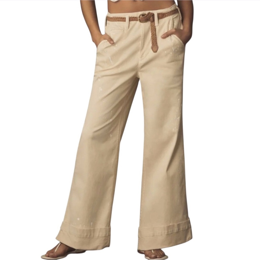 Pilcro Anthropology Paint Splatter Wide Leg Pants Cream